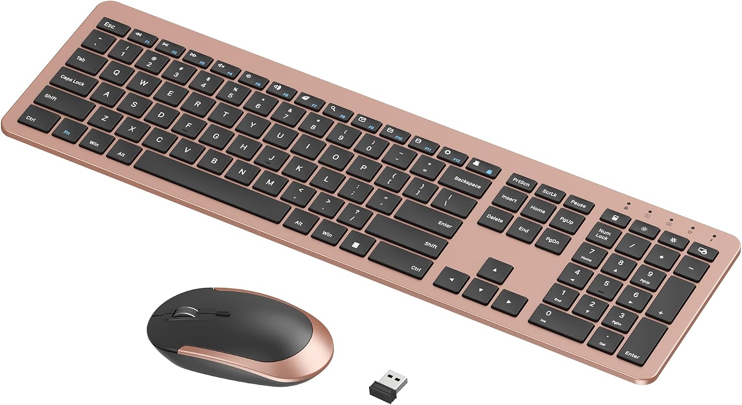 seenda Rechargeable Wireless Keyboard and Mouse Combo, Rose Gold & Black