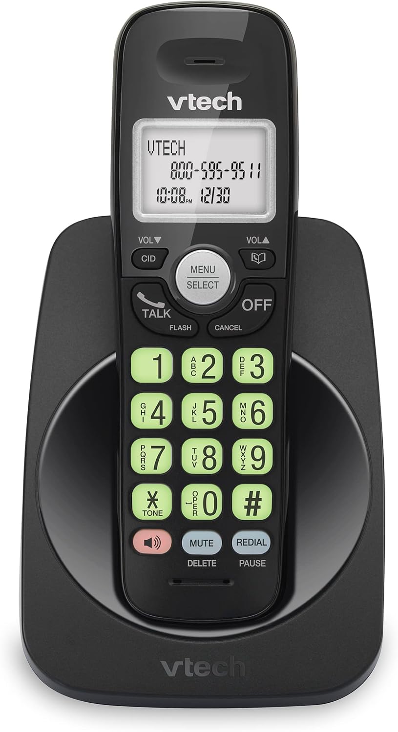VTech Cordless Phone with DECT 6.0, Full-Duplex Speakerphone, Lighted Display, Backlit Keypad, Caller ID/Call Waiting, Volume Control, Hearing Aid Compatible, Wall Mount | VG131-11 (Black)
