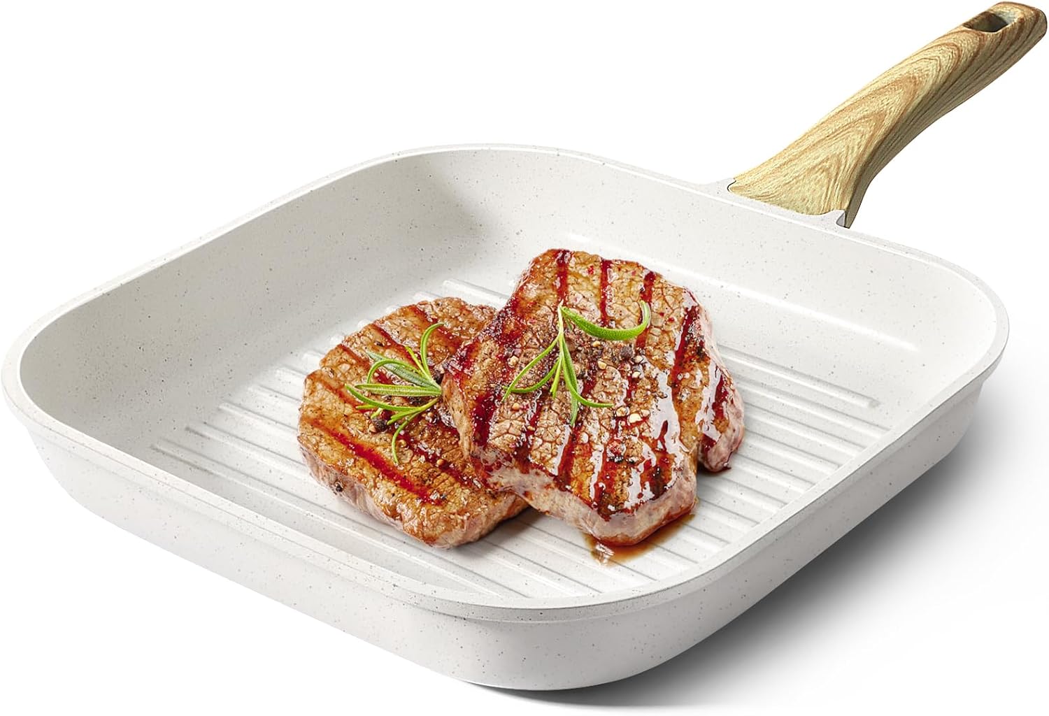 GiPP Nonstick Griddle Pan for Stove Tops,28cm Grill Pan for Indoor Cooking & Outdoor Grilling,Square Grill Skillet Steak Pan,PFOA Free (White, 28cm)