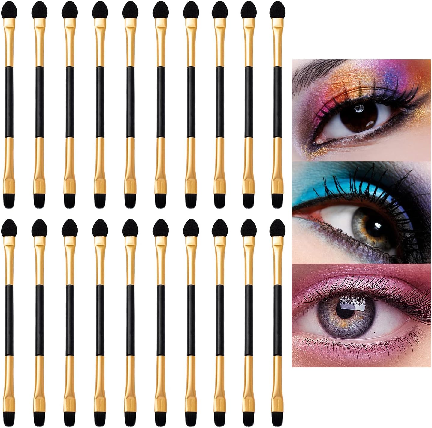 Eyeshadow Brushes, 20 PCS Double-Ended Eyeshadow Applicators Long Handle Eye Shadow Sponge Applicator Reusable Eye Make-up Tools for Blending Defining Smudging Shading