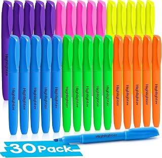 V-Opitos 30 Pack Highlighters in 6 Assorted Colors, No Bleed Highlighters, Bright Highlighters with Soft Chisel Tips, Ideal for Office and School Supplies