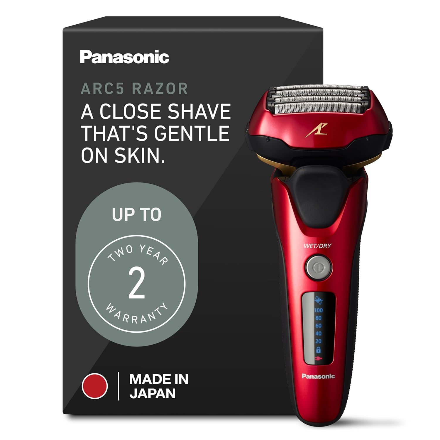 Panasonic ARC5 Electric Razor for Men Face, Wet & Dry Shavers for Men with Foil Shaver, Pop-up Trimmer, Ultra-Fast 5-Blade, Smart Shave Sensor, 16D Flexible Pivoting Head - ES-ALV6HR (Red)