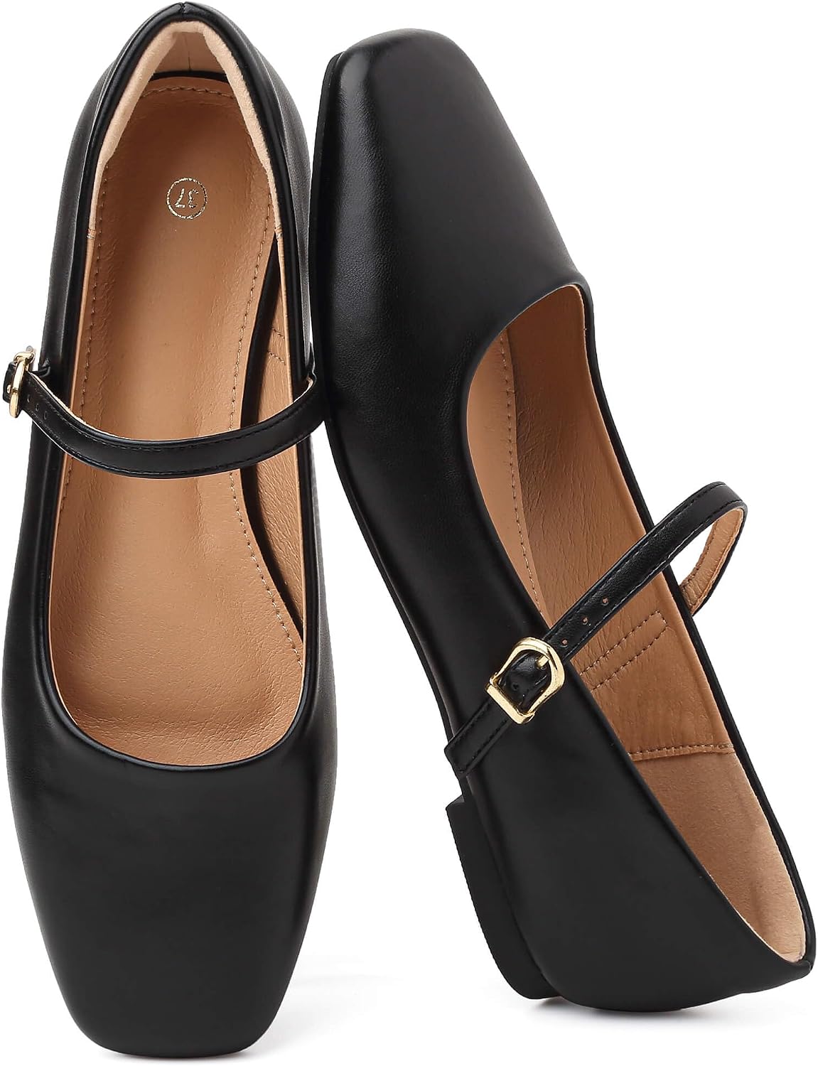 Womens Ballet Flats Mary Jane Shoes Square Toe Adjustable Strap Dress Shoes | Cute ballerina flats, flexible outsole, soft PU leather, latex insole, closed toe sandals, work office casual wear