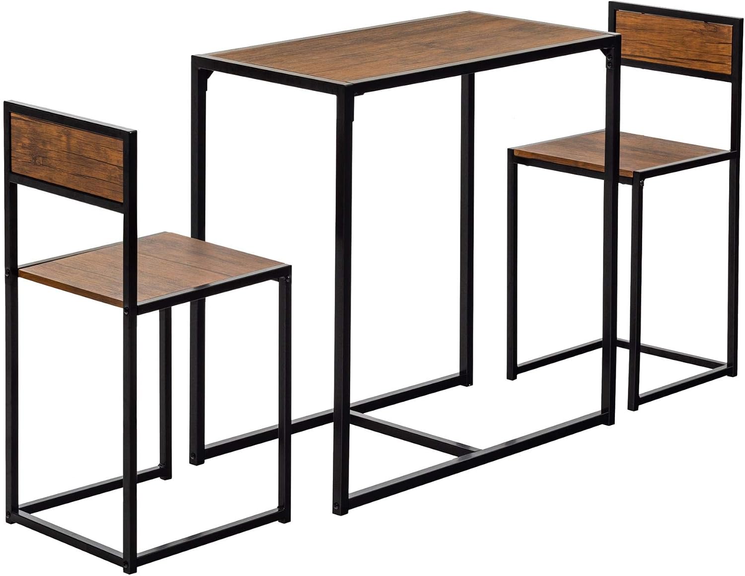Harbour Housewares Industrial Breakfast Bar - 2 Seater Small Dining Table and Chairs Set Brown Wooden Compact Table with Bar Stools Steel Framed Bistro Furniture