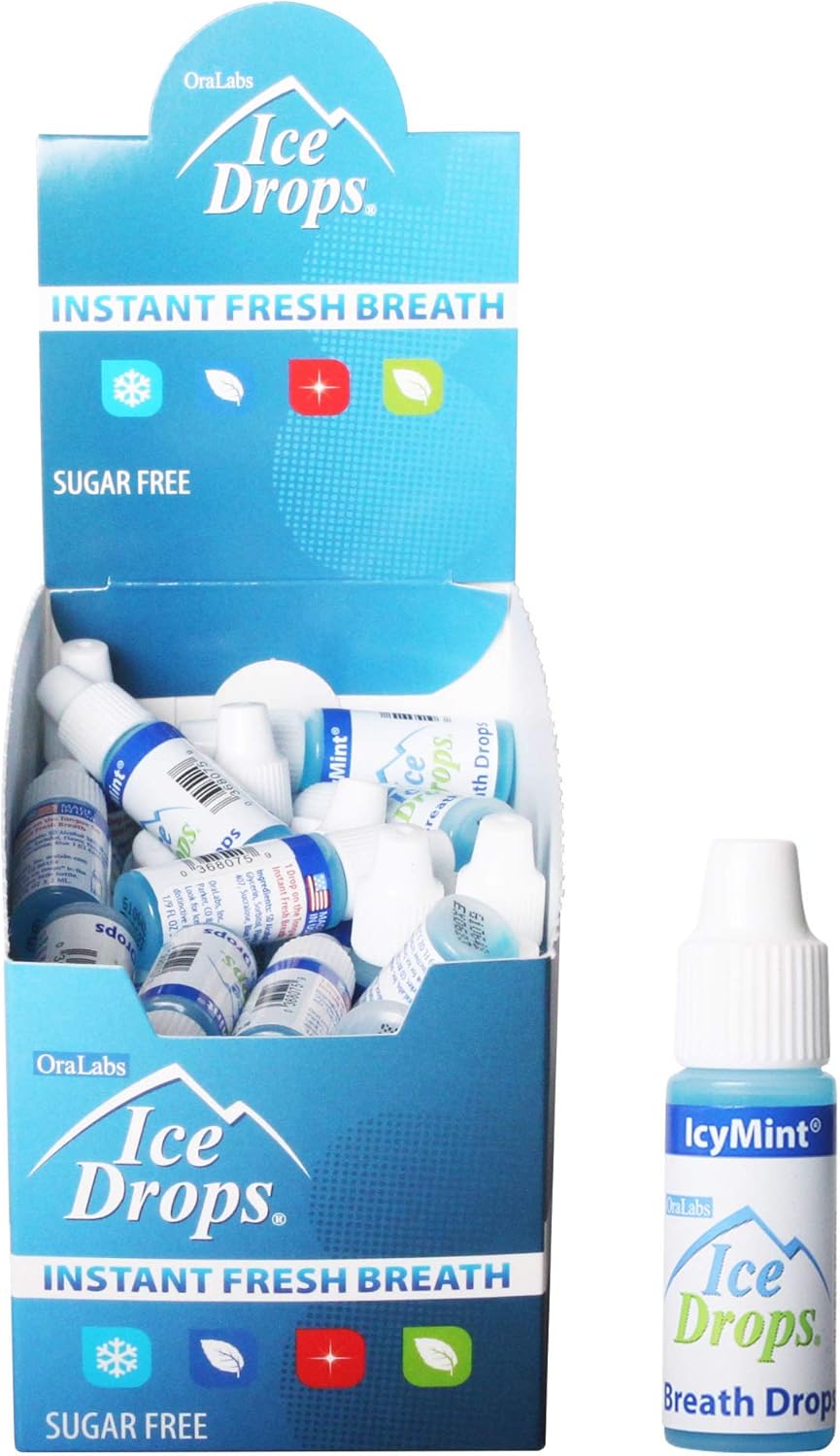 | Flavored Breath Drops - Instant Fresh Breath, Sugar Free, Fat Free - 3.2mL Droppers - 50 count Display (IcyMint)