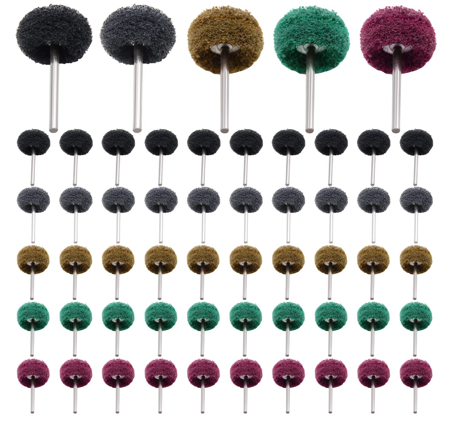50/100/200pcs Abrasive Wheel, 1" Buffing Polishing Wheels, Metal Polishing Compound for Rotary Tools-1/8(3mm) Shank, 120 Grit, 180 Grit, 320 Grit, 400 Grit, 600 Grit（50pcs