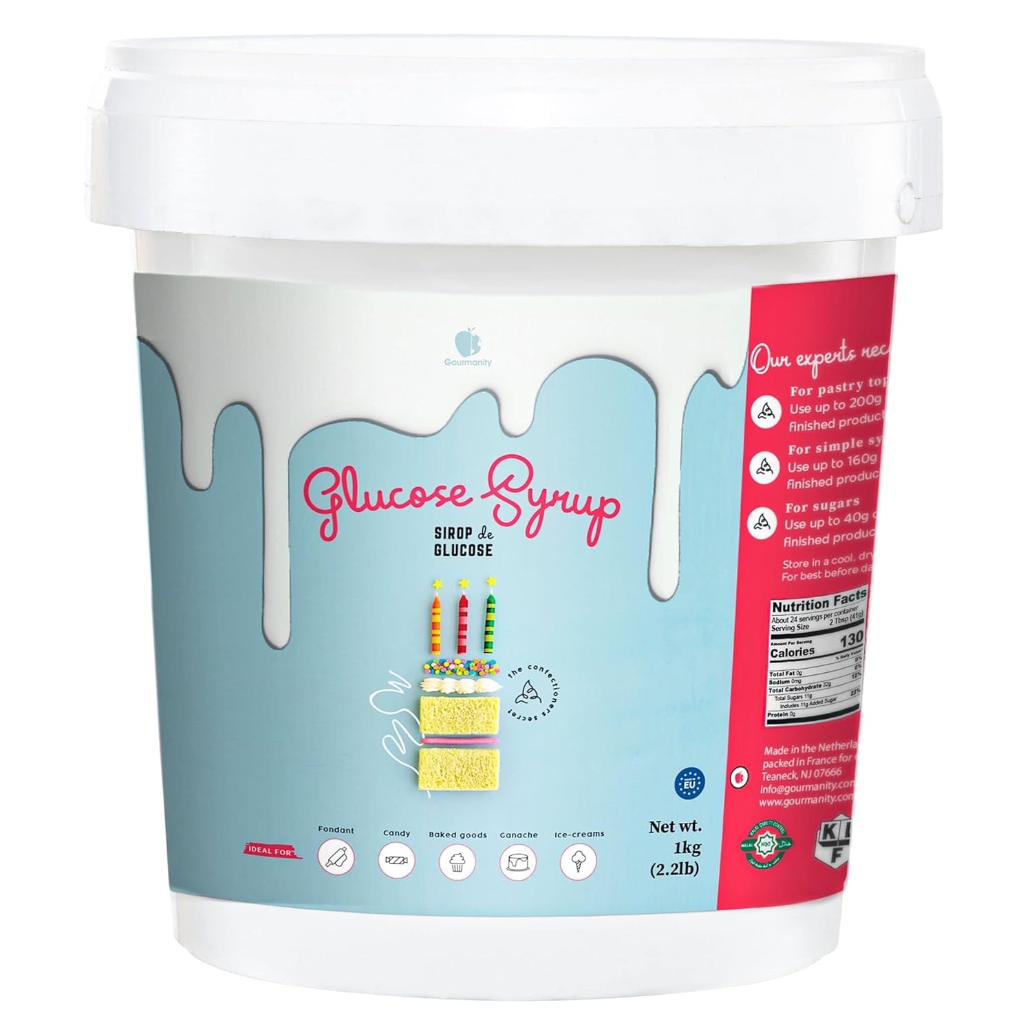 Gourmanity Glucose Syrup for Baking, Liquid Glucose Syrup Perfect as a Sweetener, Thickener and Moisture Retaining Agent, Great for Confectioner’s and Fondant Glaze, Kosher, 2.2lb