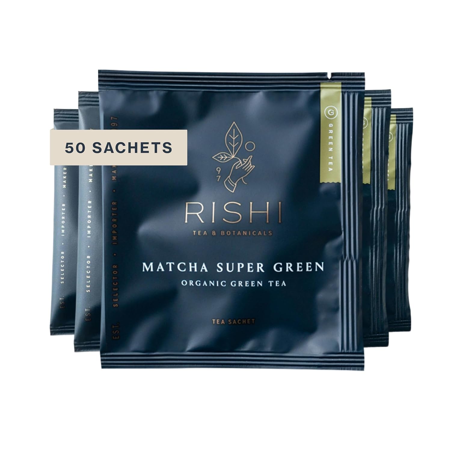 Rishi Tea Matcha Super Green Organic Sachet Tea Bags, Caffeinated, 50ct | Umami Sencha and Matcha Green Tea Blend, Antioxidant Rich, Sustainable, 50 Servings