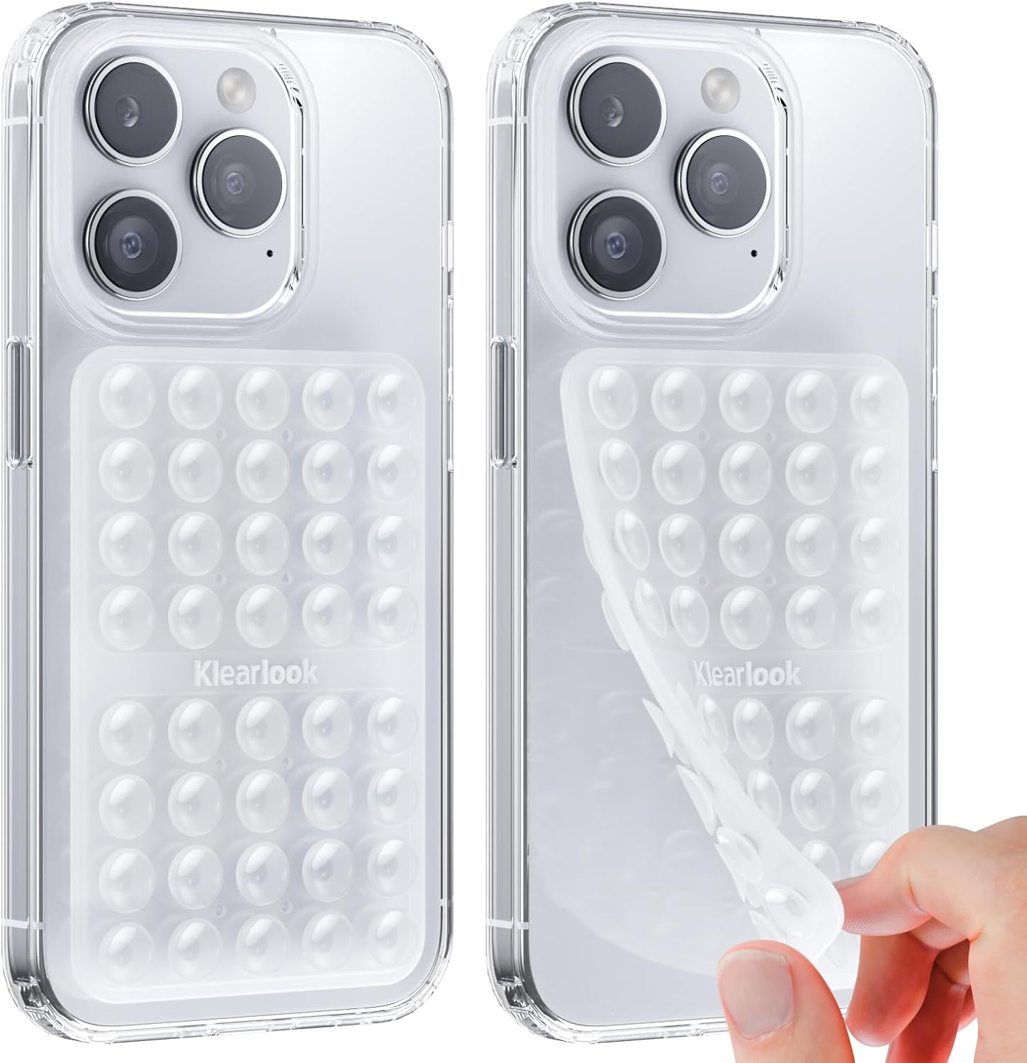 2PCS Silicone Suction Cup Phone Case Mount Double Sided - Klearlook Silicon Sticky Phone Grip with Higher Suction Power,Suction Pad Hands-Free Smartphone Accessories Holder for Selfies & Videos,Clear