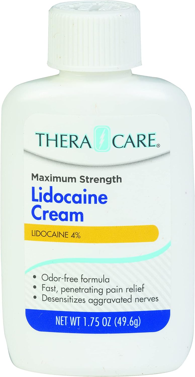 Thera Care Maximum Strength OTC Lidocaine Cream | Numbs Away Pain | Long-Lasting Relief | Non-Greasy | 1.75 Oz