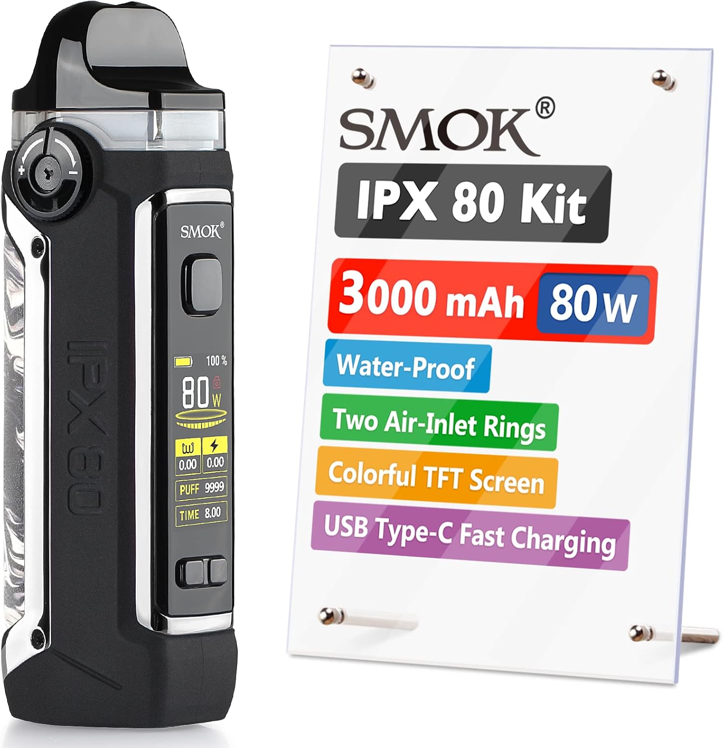 SMOK IPX80 Vaping Kit 80W 3000mAh, Fluid Black Grey
