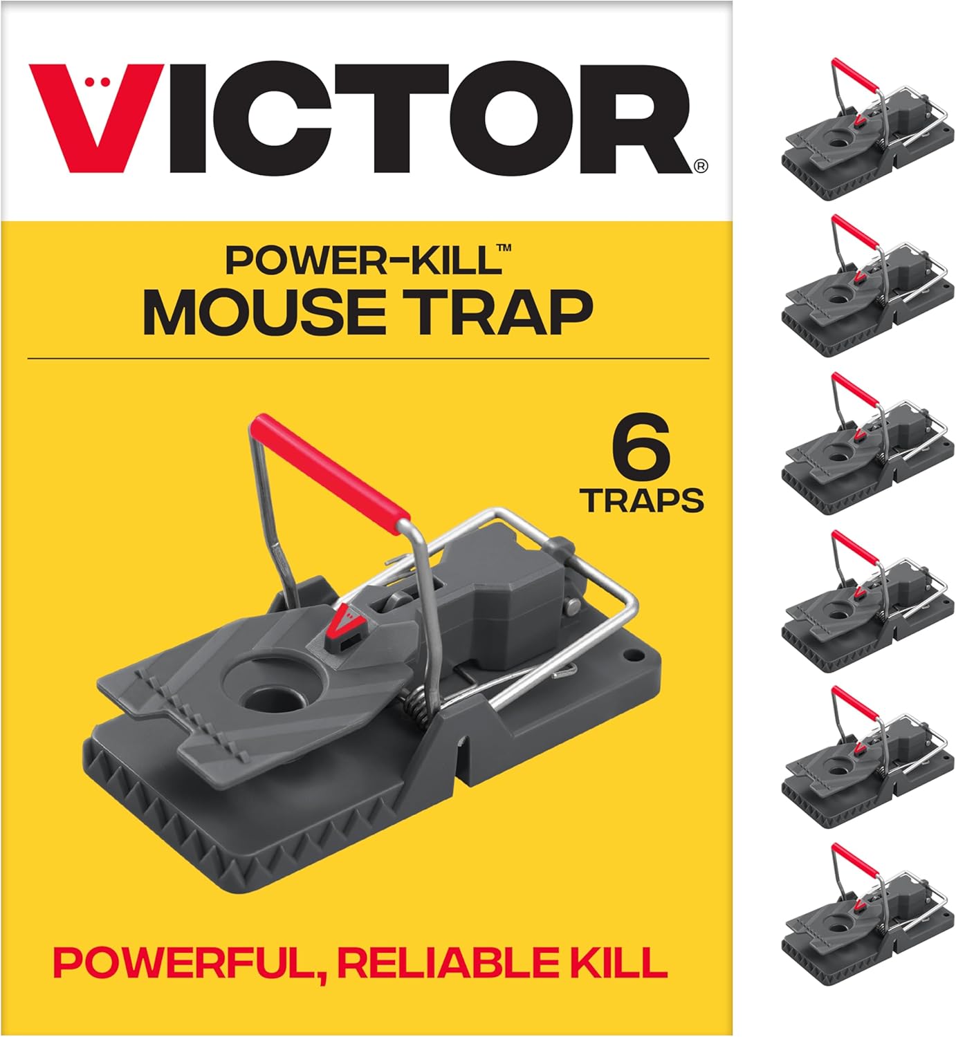 Victor Power-Kill Mouse Traps, 6-Pack Humane Snap Traps | Indoor Mice Control, Reusable Easy Set Rodent Traps, Safe for Use Around People and Pets When Used as Directed