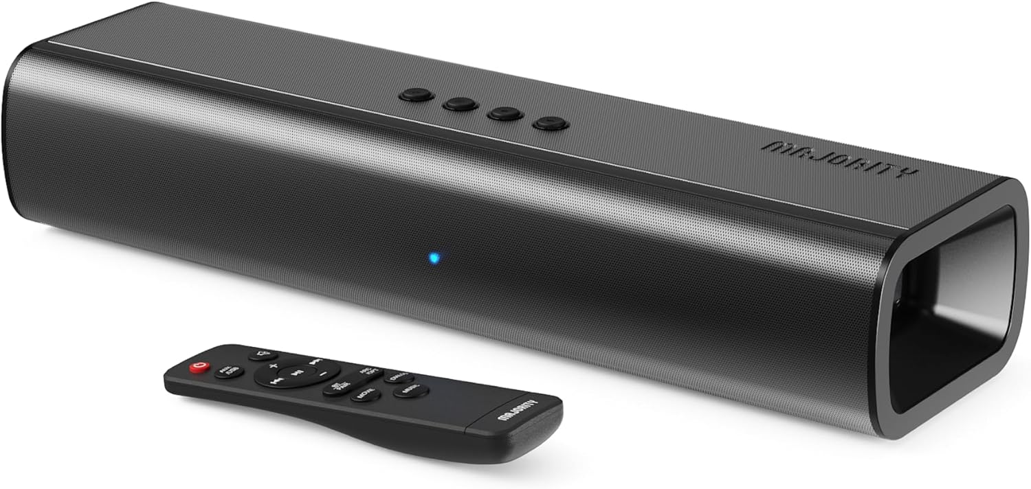 MAJORITY Bluetooth Soundbar for TV | 2.0 Stereo | Wireless & Wall Mountable | HDMI ARC, AUX, Optical, Remote & Brackets Included | Naga 40