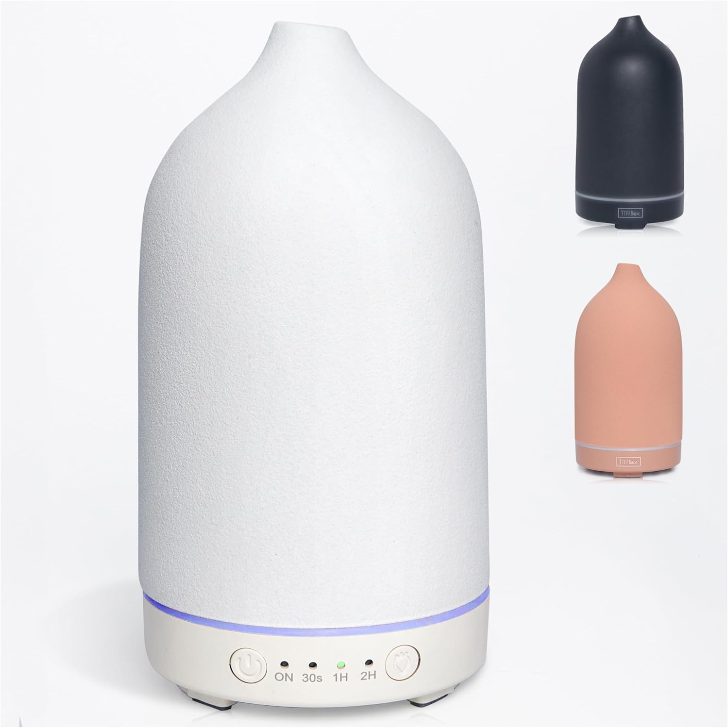 Ceramic Essential Oil Diffuser for Essential Oils Handcrafted Ultrasonic Humidifier 100ml Aromatherapy Diffuser Waterless Auto Shut-Off 4 Timing Set 7 Color Changing LED for Home Office