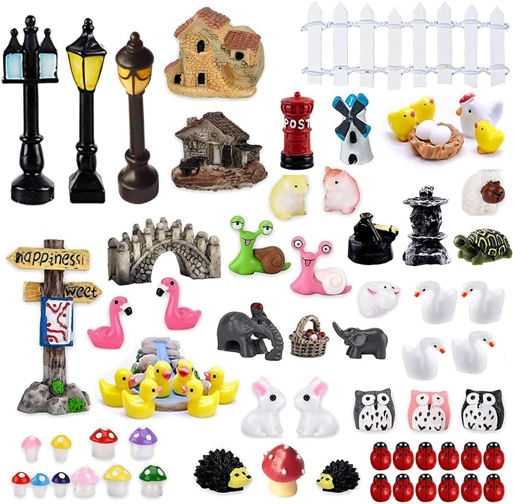 FomCcu 72 Pieces Fairy Mini Garden Accessories Micro Landscape Ornaments Kit Fairy Miniature Garden Animals Decor DIY Supplies for Succulent Decoration