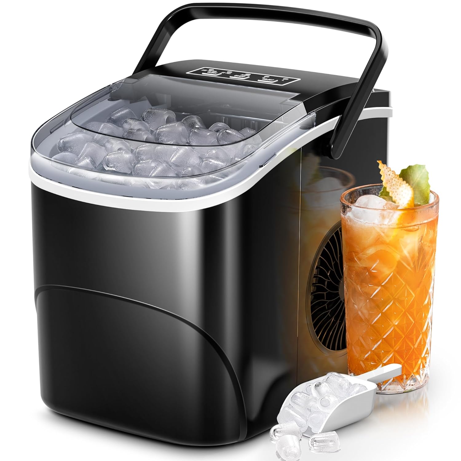 Ice Makers Countertop,26Lbs/24H,9 Cubes in 6 Mins,Portable Ice Maker Machine with Self-Cleaning,2 Sizes of Bullet Ice,Perfect for Home Kitchen(Black)