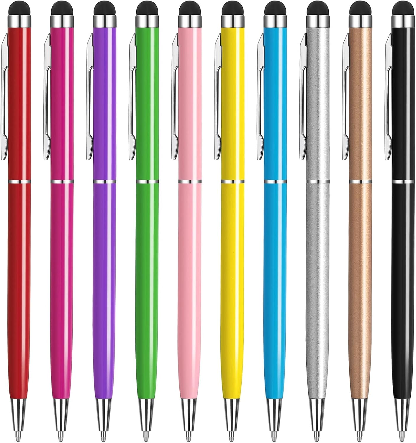 Stylus Pens for Touch Screens, Tablet Pen with Black Ink Ballpoint Pen 2 in 1, Compatible with iPad Pro Air mini iPhone Android Samsung Galaxy, 10 Colours