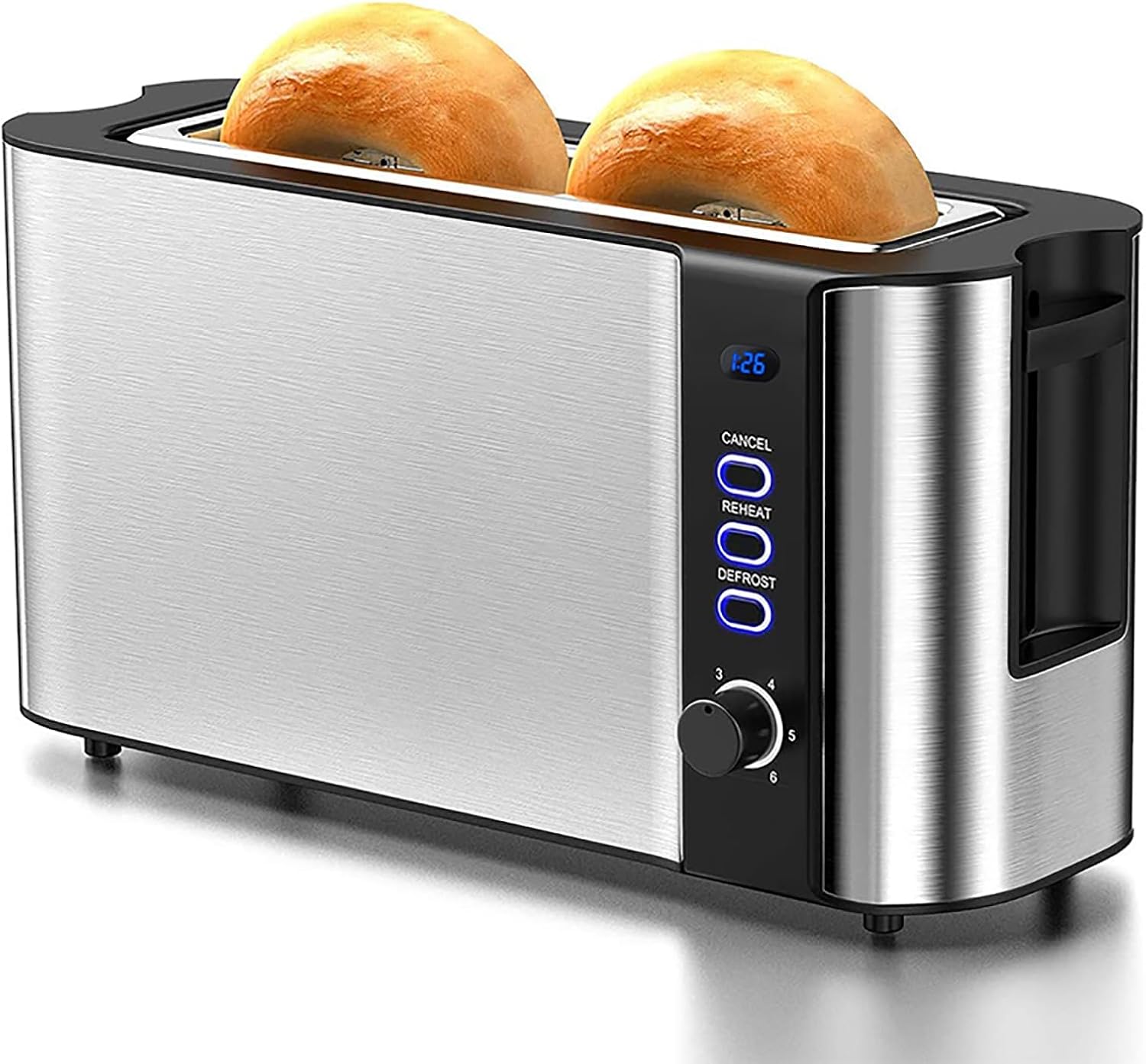 Smart Toaster, Wide Slot Toaster with Countdown Display, 6 Browning Levels & Cancel/Defrost/Reheat, Stainless Steel, for Bread, Bagels, Waffles & Pastries