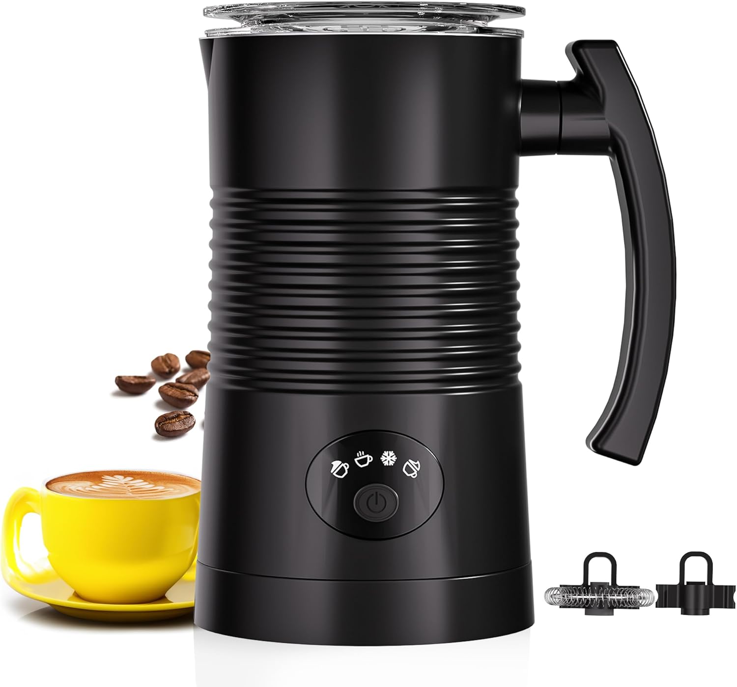 Milk Frother, 4 in 1 Electric Milk Frother and Milk Steamer, 11.8oz/350ml, Warm and Cold Foam Maker for Coffee, Latte, Cappuccino, Macchiato, Hot Chocolate (Black)