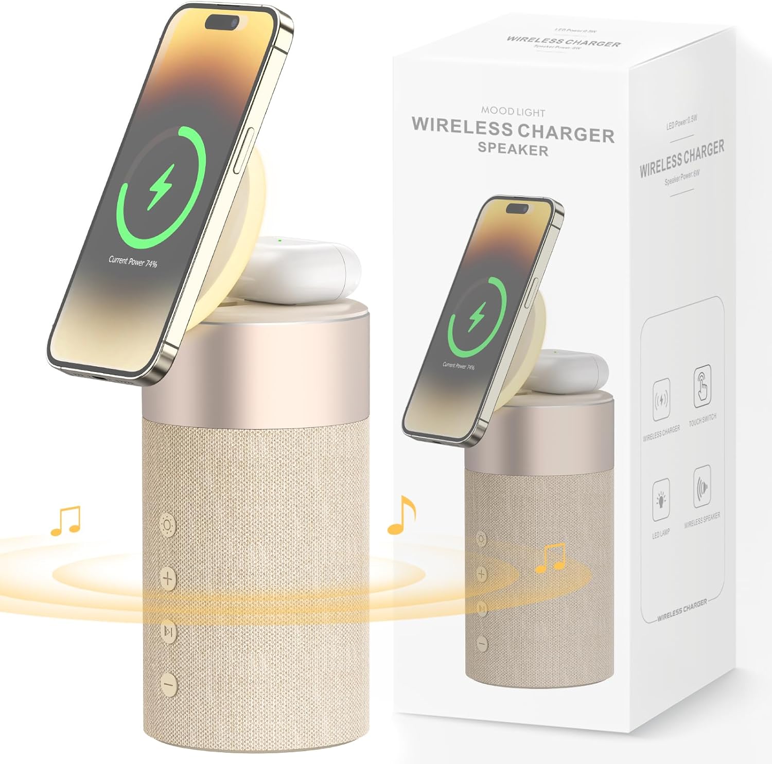 COLSUR Bluetooth Speaker, Magnetic Wireless Charger, Bluetooth Speakers with Night Light, 2 in 1 Wireless Charging Station for iPhone 16/15/14/13/12 Series, AirPods Pro/3/2(Gift Ideal)