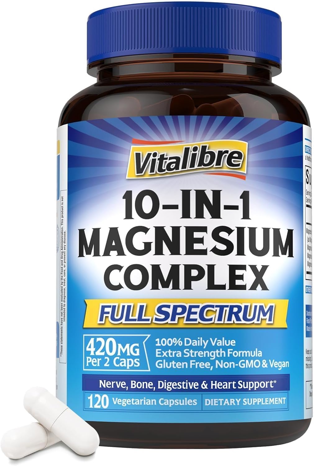 Vitalibre 10 in 1 Magnesium Complex, 420mg Elemental Magnesium 120 Capsules
