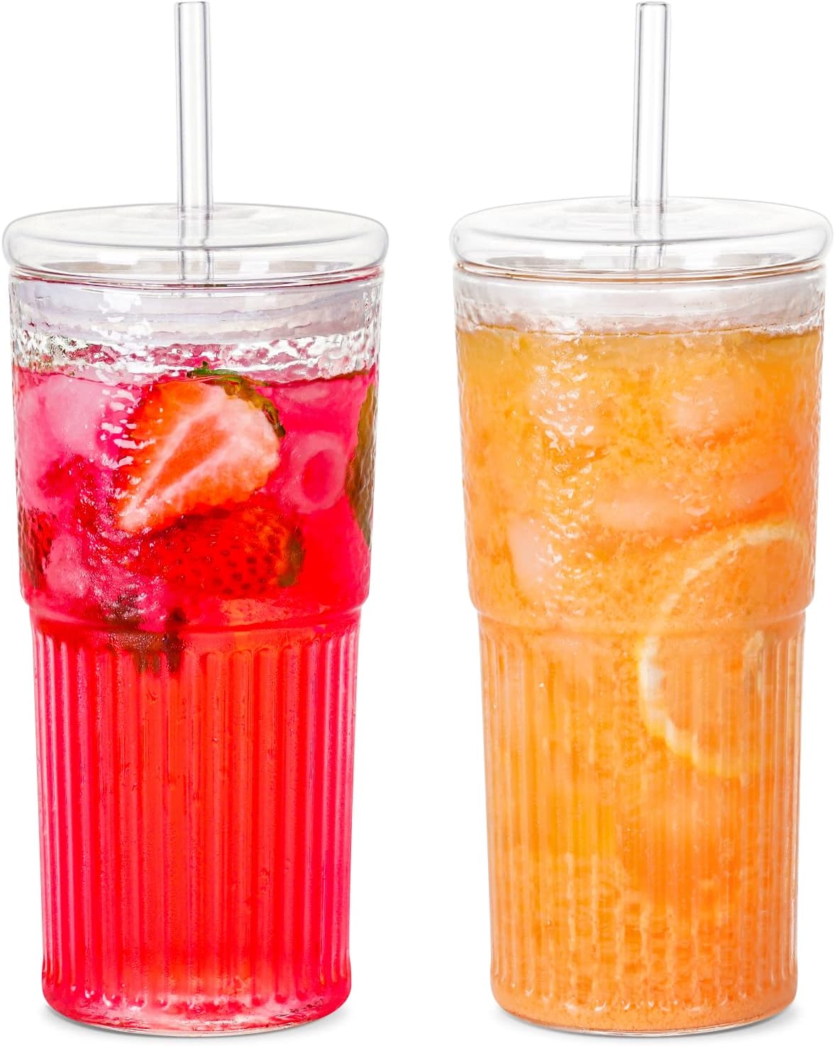 Glass Cups With Lids and Glass Straws,20 OZ High Borosilicate Glass Tumbler Iced Coffee Water Smoothie…
