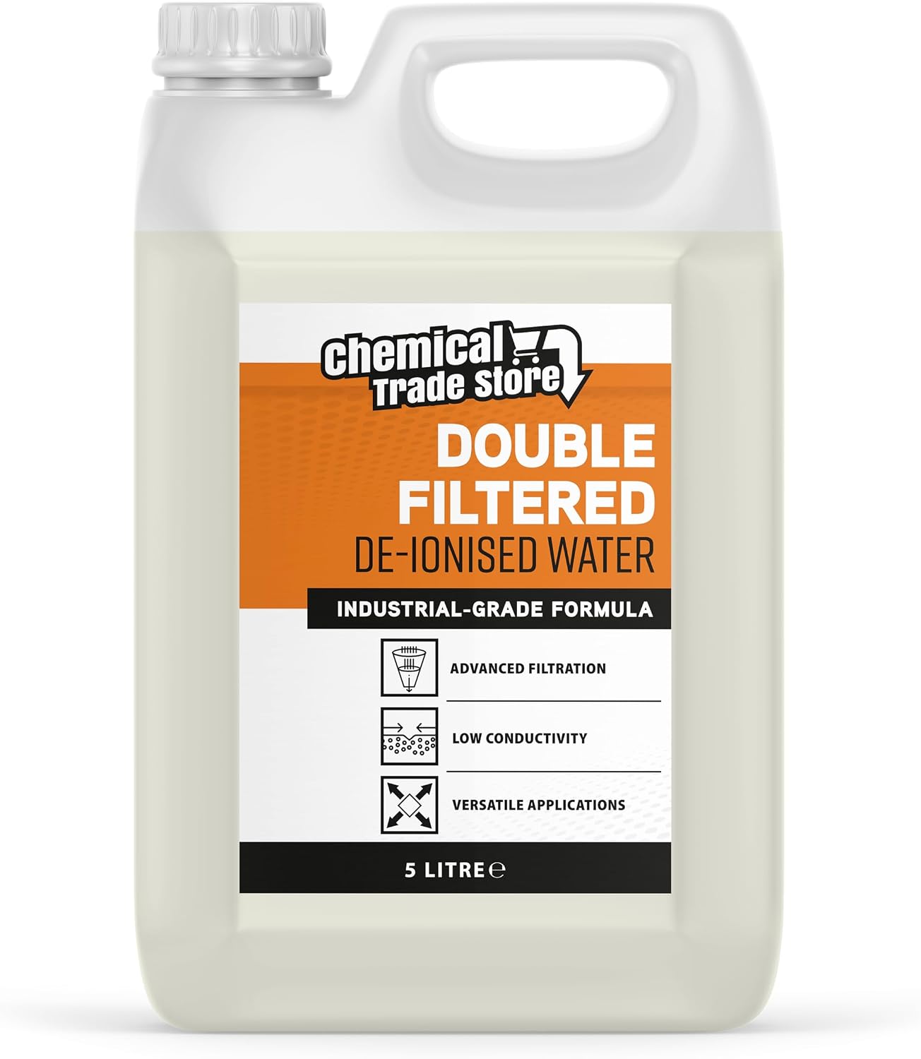 Chemical Trade De-Ionised Water for Car Batteries & Steam Irons, 5L - Ultra Pure, Low Conductivity, Demineralised for Industrial & Household Use