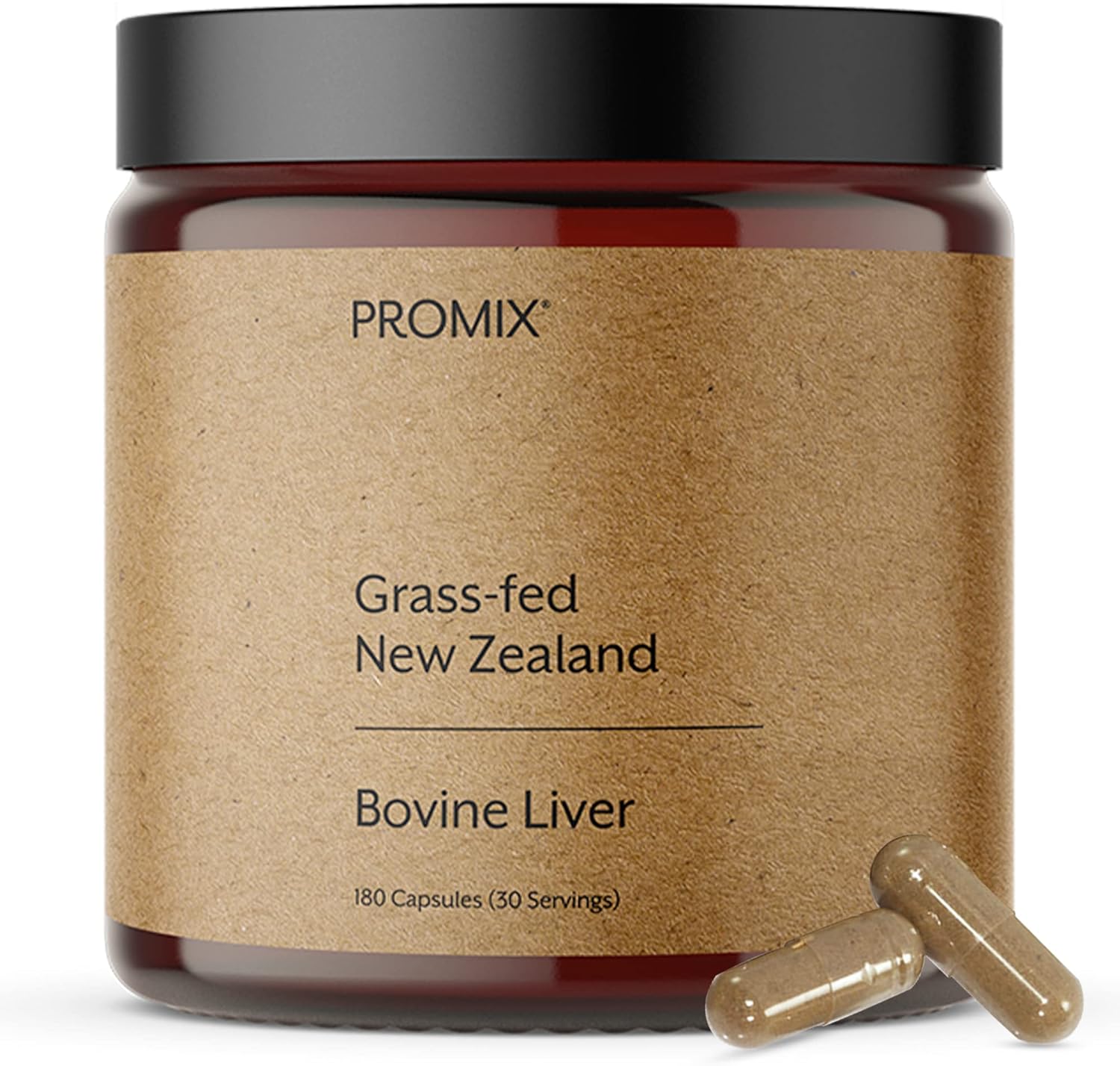 ProMix Nutrition Grass Fed Raw Beef Liver Supplement, Multivitamin Detox for Liver Health, Bioavailable Vitamin A, B12, D3, Heme Iron, 180 Gelatin Capsules