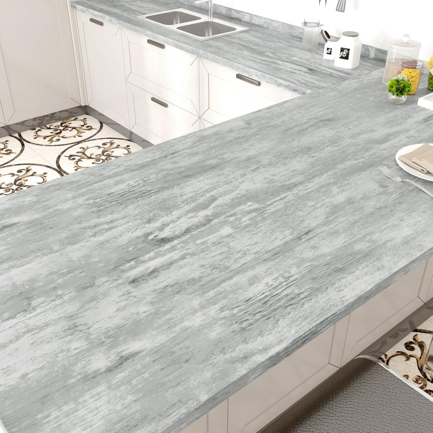 WESTICK Gray Wood Wallpaper Peel and Stick Wood Contact Paper for Countertops Waterproof Wooden Vinyl Wrap Self Adhesive Grey Wooden Grain Contact Paper for Cabinets Tables Kitchen Walls 24" x 118"