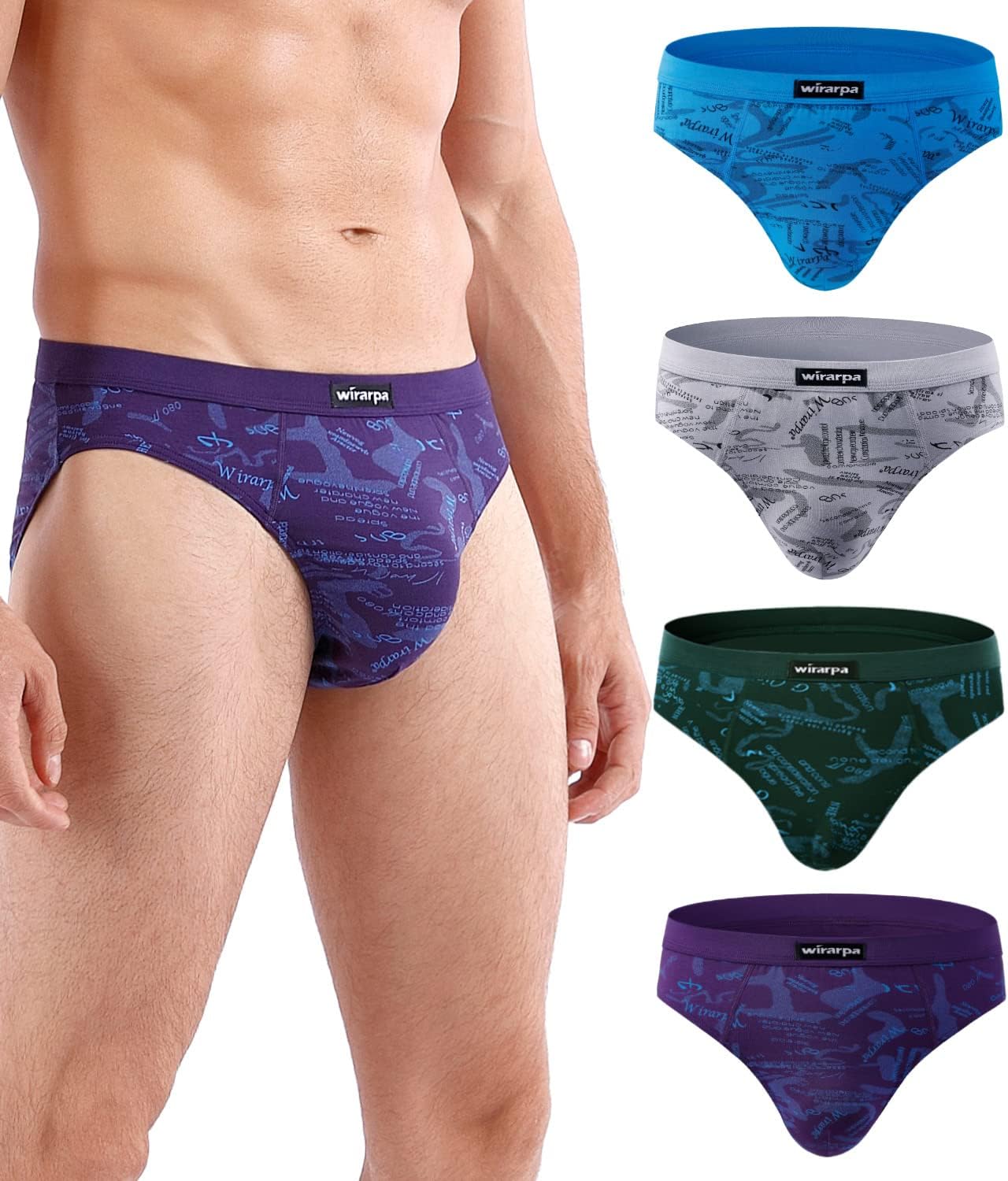 wirarpa Men's Underwear Modal Microfiber Briefs No Fly Covered Waistband Silky Touch Underpants 4 Pack