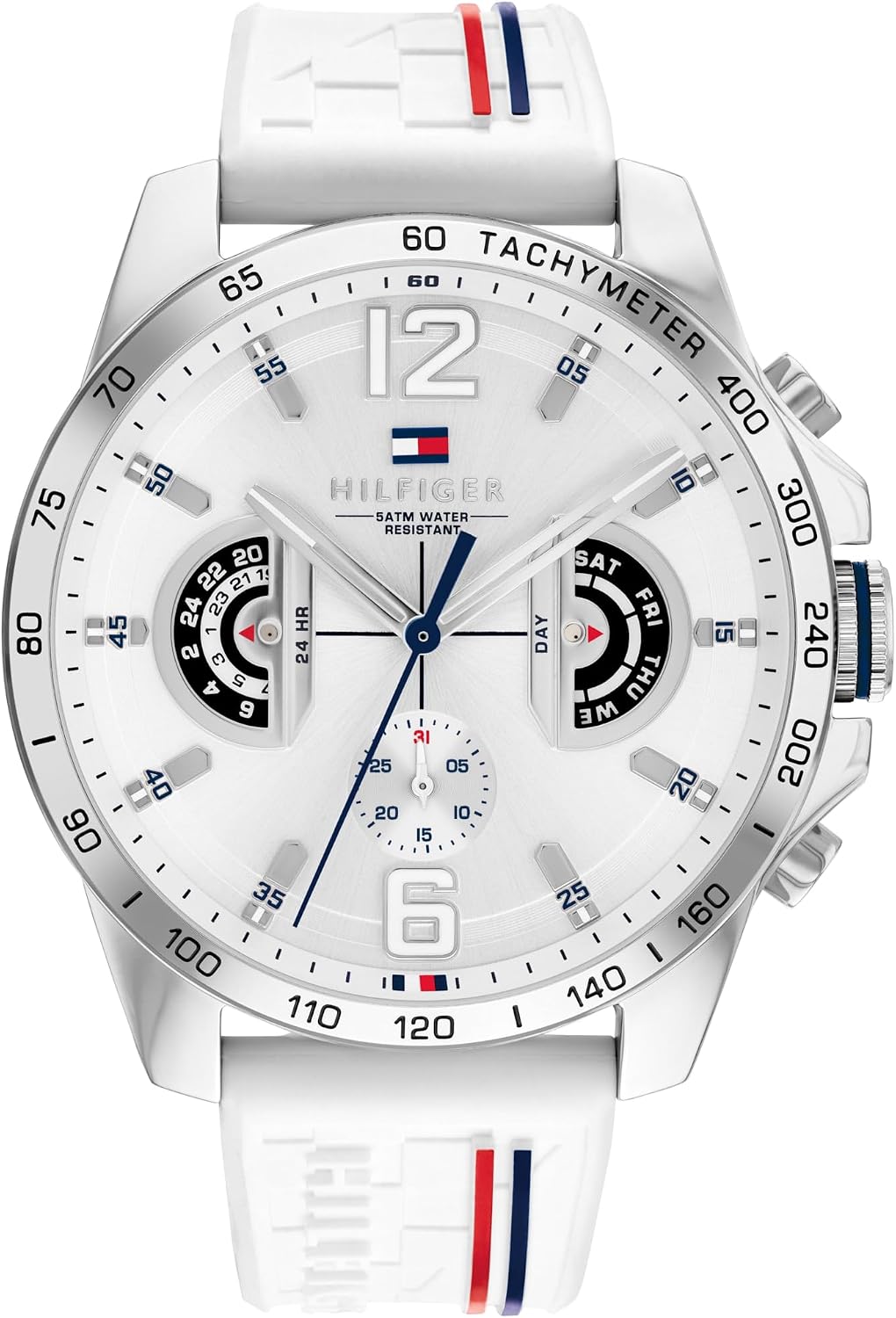 Tommy Hilfiger Analogue Multifunction Quartz Watch for Men with Silicone, Stainless Steel or Leather Bracelet, Day & Date Sub-Dials, 5ATM Water Resistant