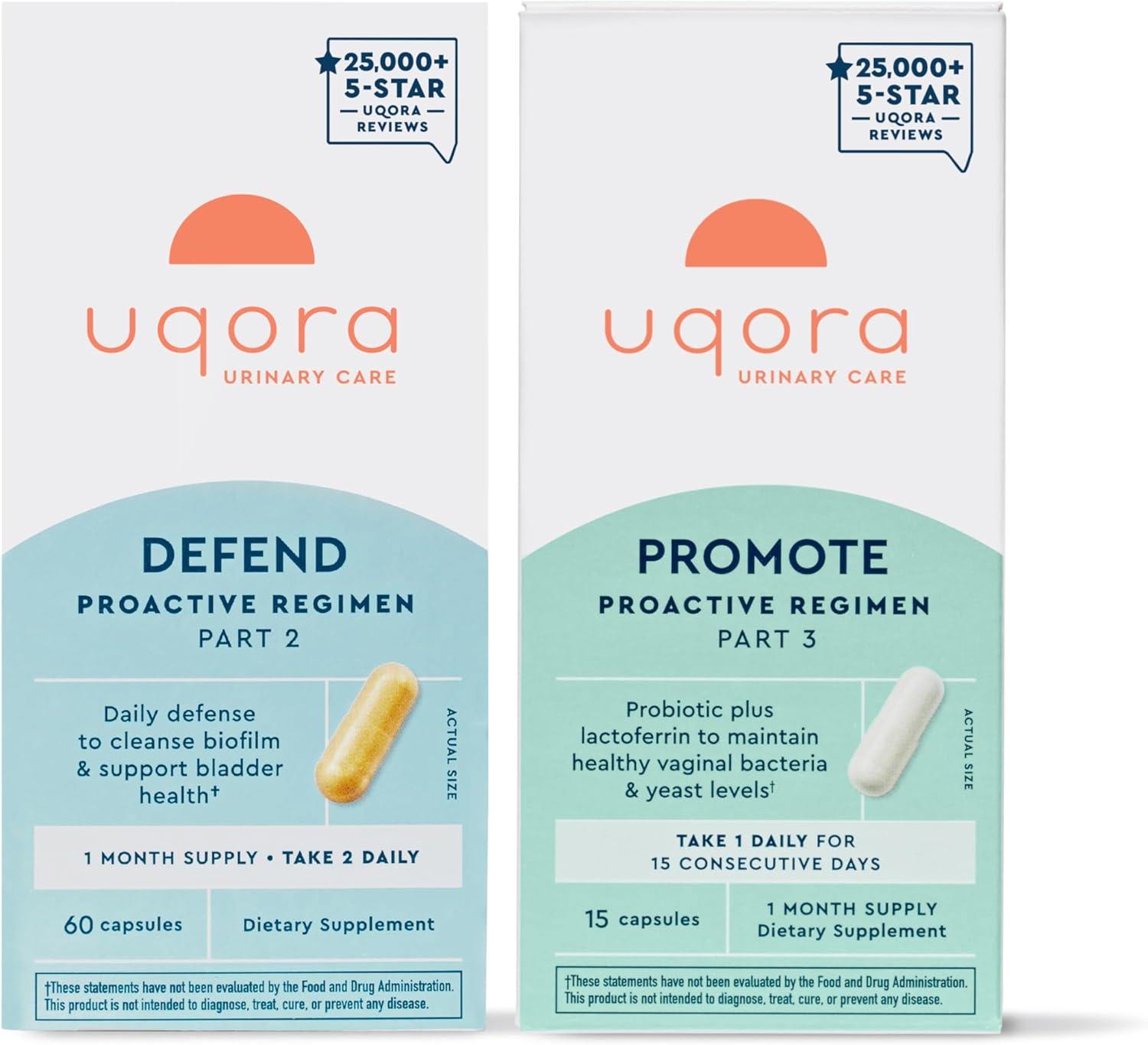 Uqora Defend & Promote - Urinary & Vaginal Health Supplement Bundle for Daily Support - Supports Vaginal Health, Bladder Wall Integrity & Cleanses Biofilm* - Easy to Consume - One-Month Supply