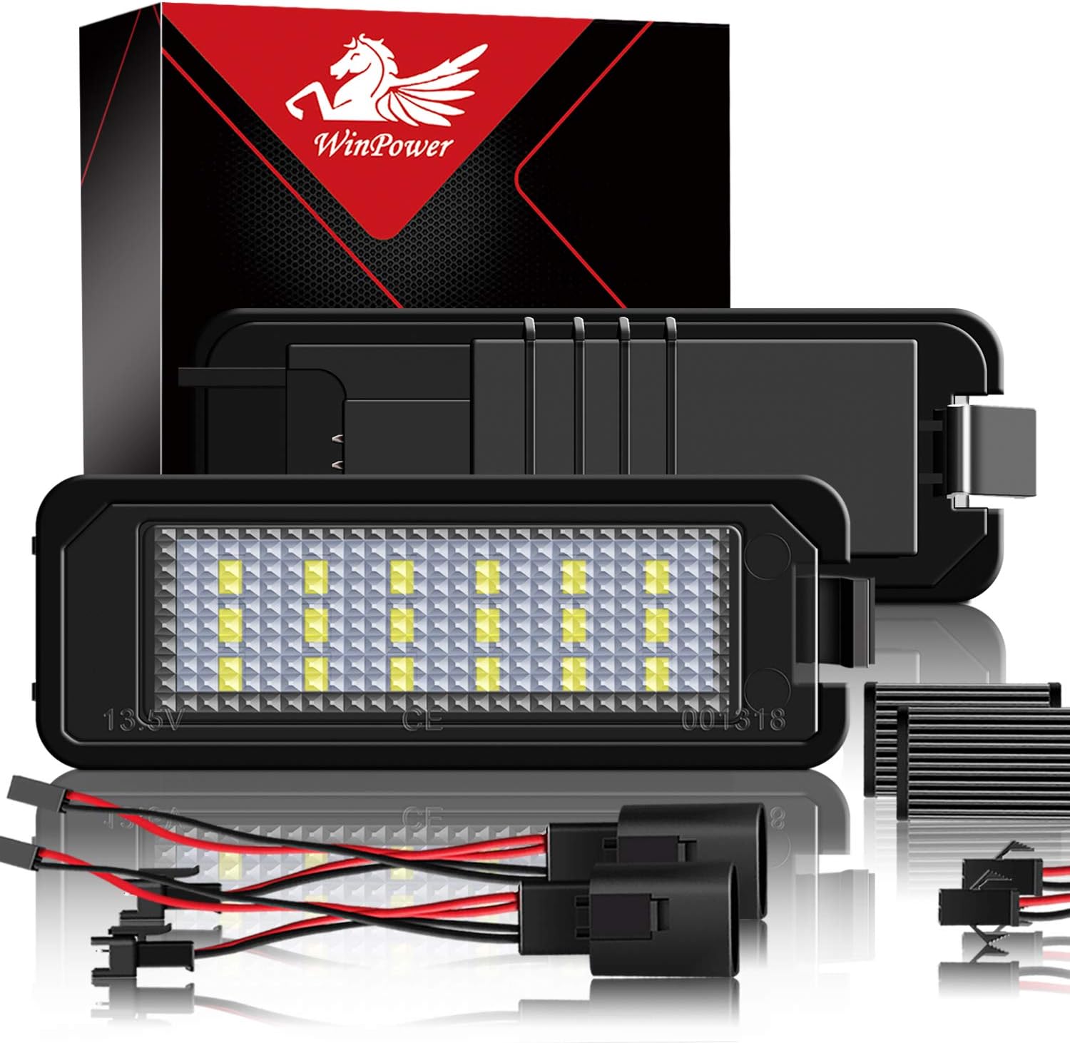 WinPower Number Plate Lights Bulbs LED Rear License Plate Lamps 3582 SMD with CanBus Error free 6000K White Compatible with Passat B6 B7 B8 CC Golf 4 5 6 7 Polo 9N 6N etc., 2 Pieces
