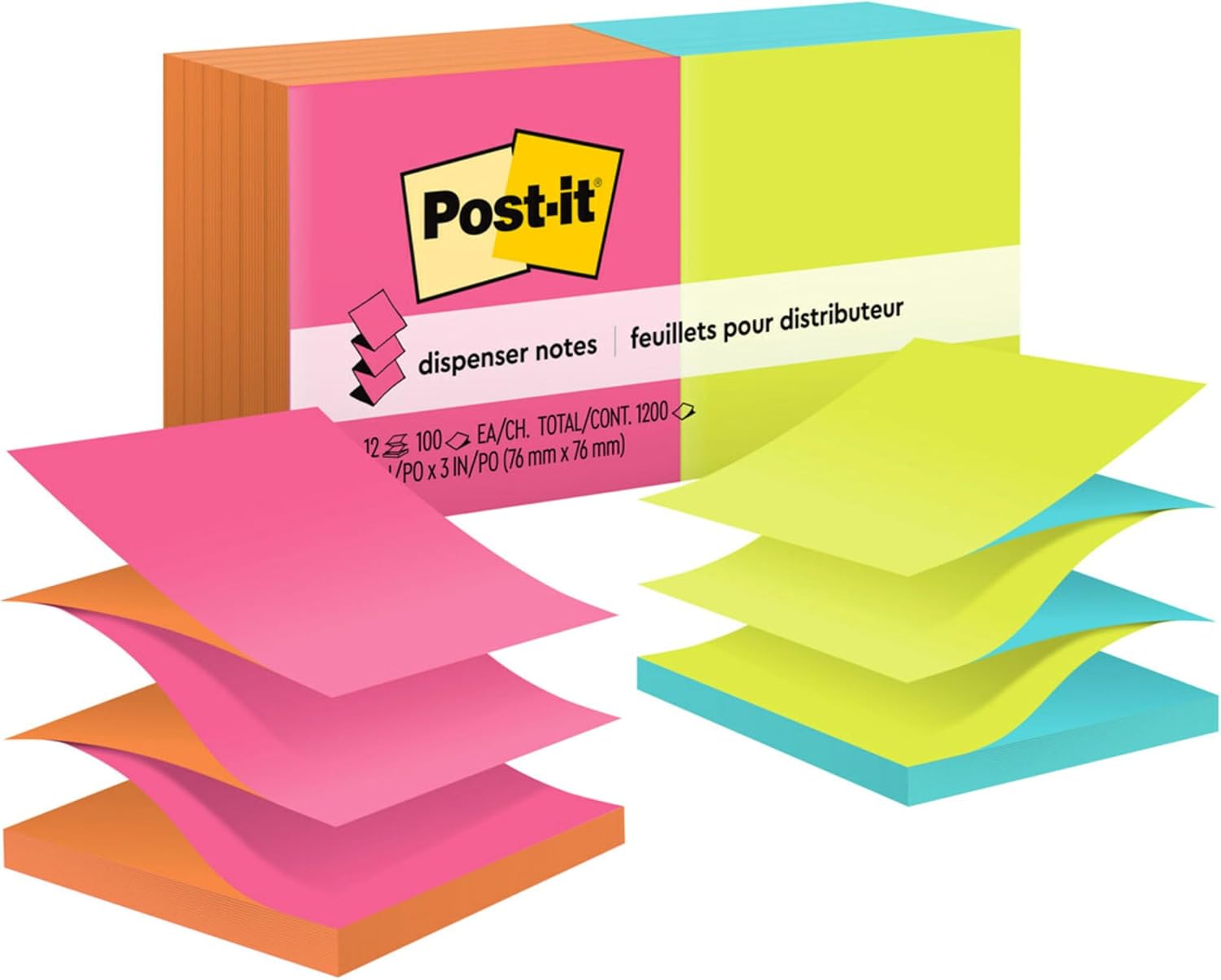 Post-it Pop-up Notes, 3x3 in, 12 Pads, America's #1 Favorite Sticky Notes, Poptimistic, Bright Colors, Clean Removal, Recyclable