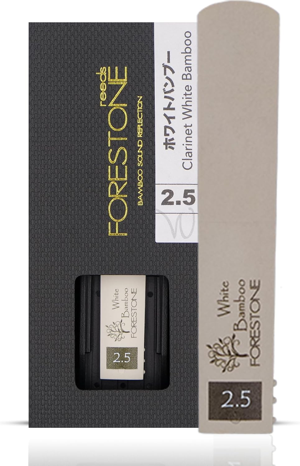 Forestone Traditional Synthetic Clarinet Reed - French Filed Cut with Calcium Enriched Bamboo Fibers - Flexible and Balanced Sound Profile - Long-Lasting - Made in Japan - White 2.5