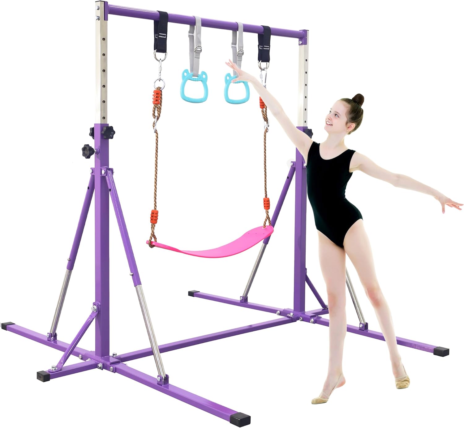 FC FUNCHEER Foldable Gymnastics Bar,5FT Horizontal bar,Adjustable Kids Training bar for Kids Ages 3-15,Kids Gymnastics bar,Triangle Stable Structure-Gym Equipment for Home