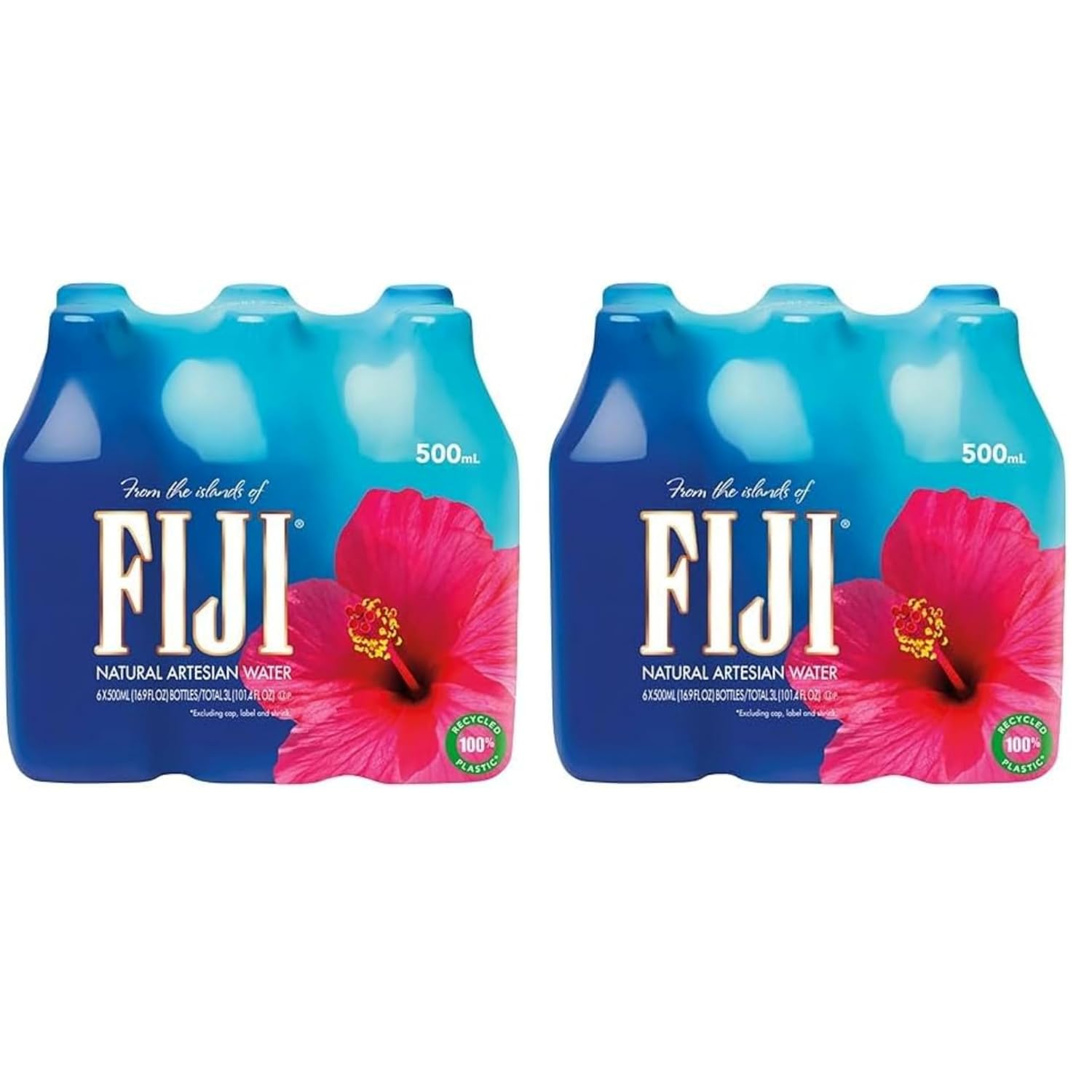 FIJI Natural Artesian Bottled Water 500 mL / 16.9 Fl Ounce (Pack of 12) - 100% Recycled Plastic