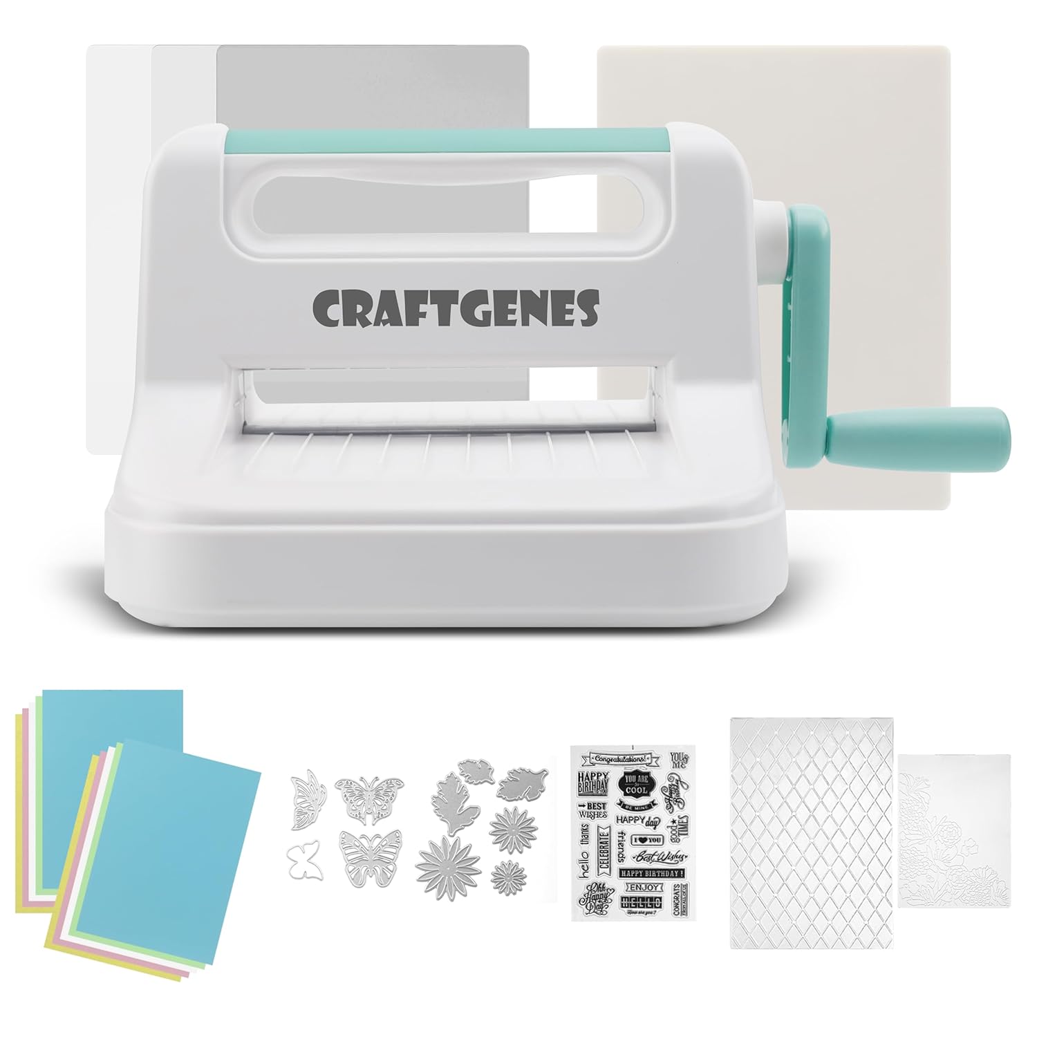 Manual Die Cutting Machine, Embossing Machine 6'' Opening Size for Cardmaking, Scrapbooking, and DIY Crafts – Complete Set with A5 Die Cuts, Embossing Folders, Plates, Clear Stamps