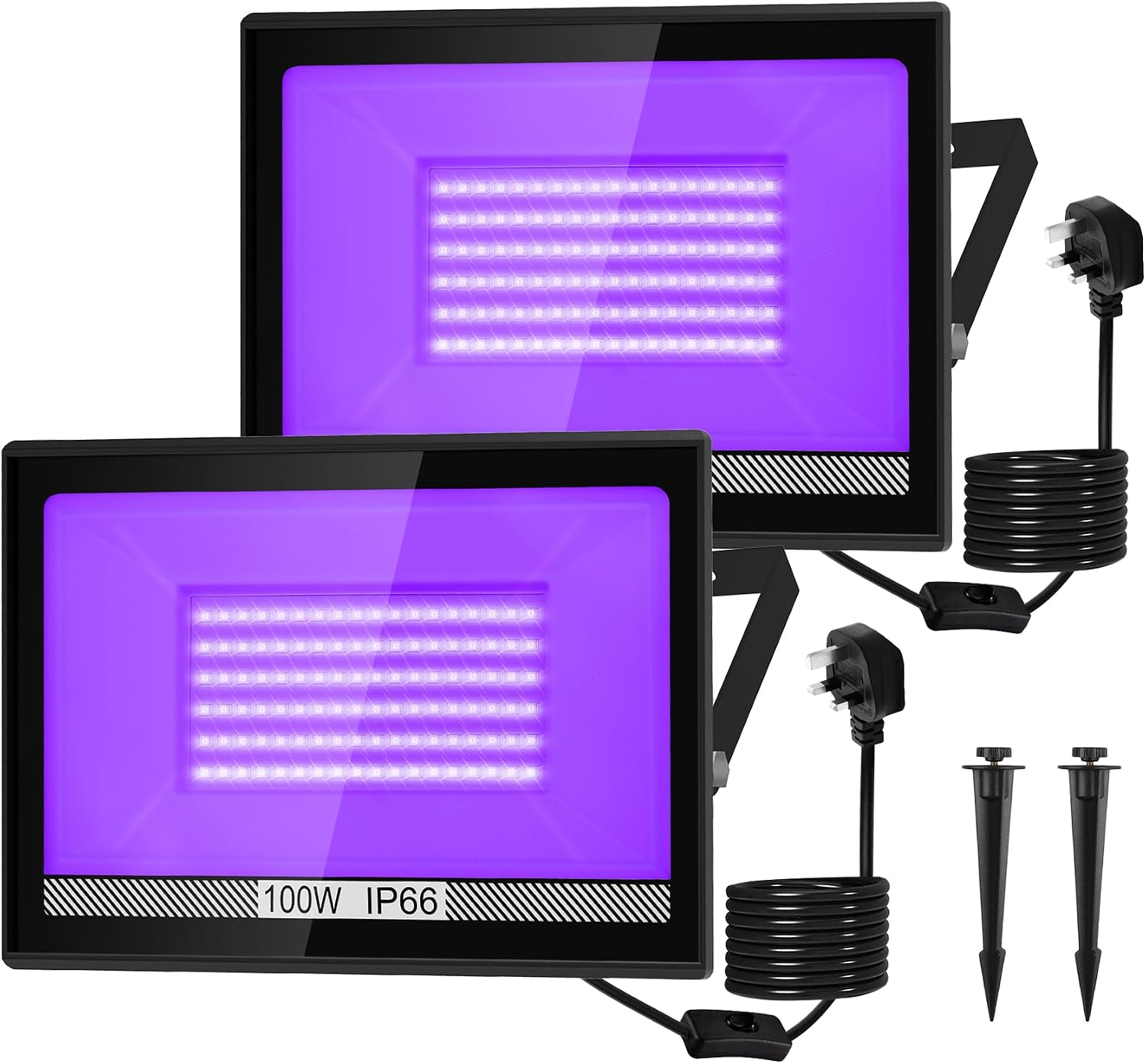 100W UV Black Light, NATPOW UV Lights 395nm Outdoor Ultraviolet Floodlights LED, IP66 Waterproof uv Party Lights Halloween Decoration Lighting for Fluorescent Party, Disco,Bar,Christmas(2 Pack)