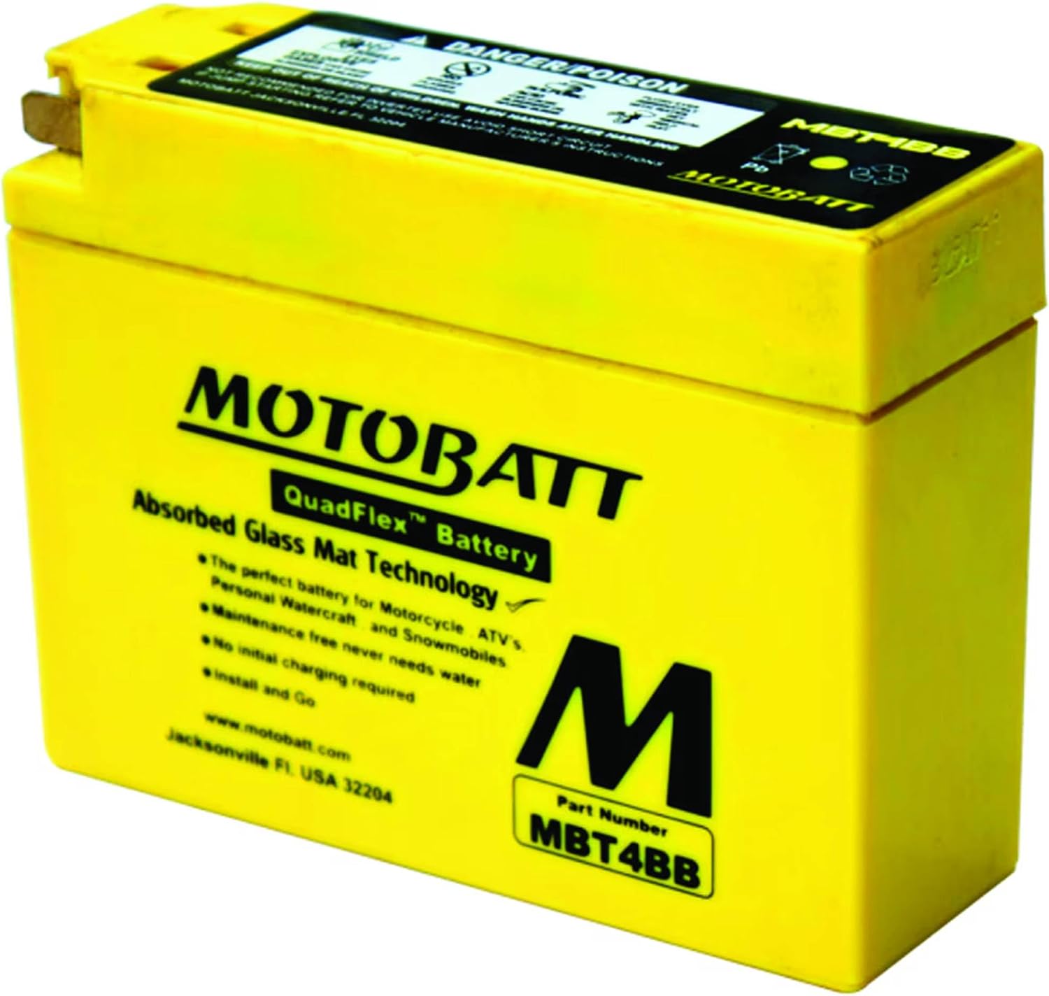 MotoBatt MBT4BB New Battery For Motobatt 2.5Ah, Suzuki Dr-Z70 2008 2009, Yam00 2001-2009, Sr400 (Fi) 2010-2013, Ttr110E Electric Start 2008-2014 YT4B-BS Large