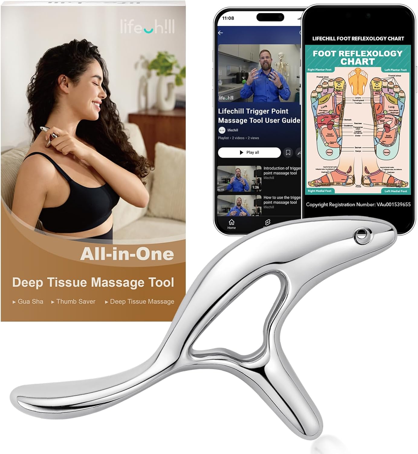 lifechill Trigger Point Massage Tool for Deep Tissue Massage & Gua Sha, HSA Muscle Scraper Tool for Full Body Pain Relief, FSA Eligible Items Thumb Saver Acupressure Tool, Mothers Day Gifts for Women