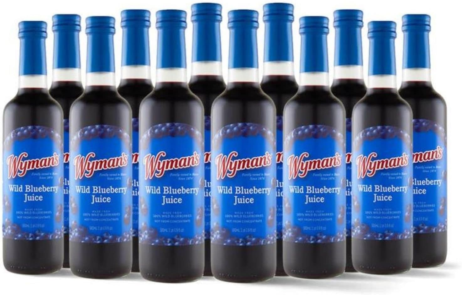 Wyman's Wild Blueberry Juice, 100% Pure Juice, No Added Sugar, Not from Concentrate, Glass Bottles, 500ml (Pack of 12)