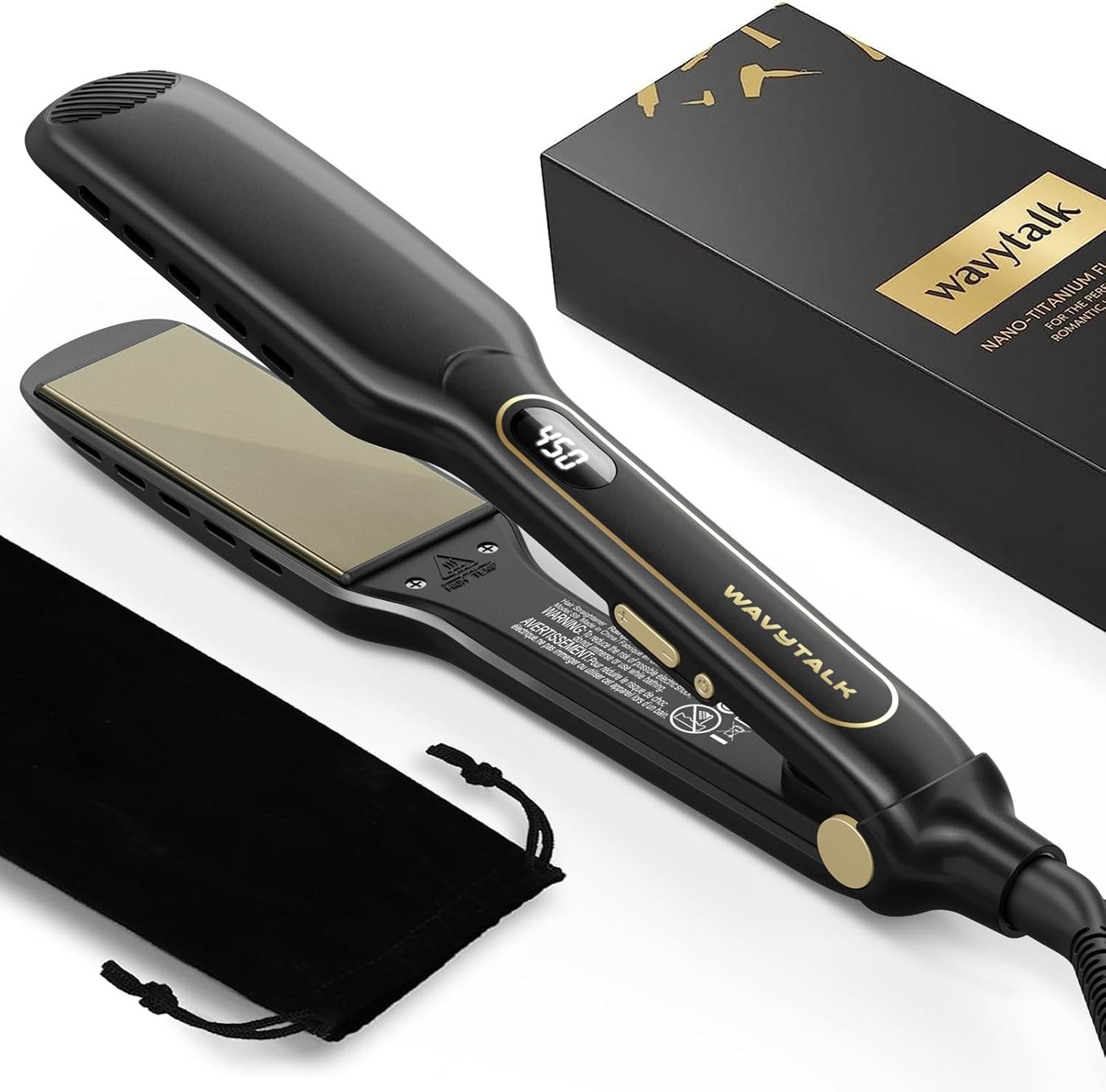 Wavytalk Wet to Straight Hair Straightener, Titanium 1.75 Inch Vent Sesh Wide Flat Iron, Straightener for Damp or Dry Hair with Dual Voltage Leave Silky & Smooth, Black