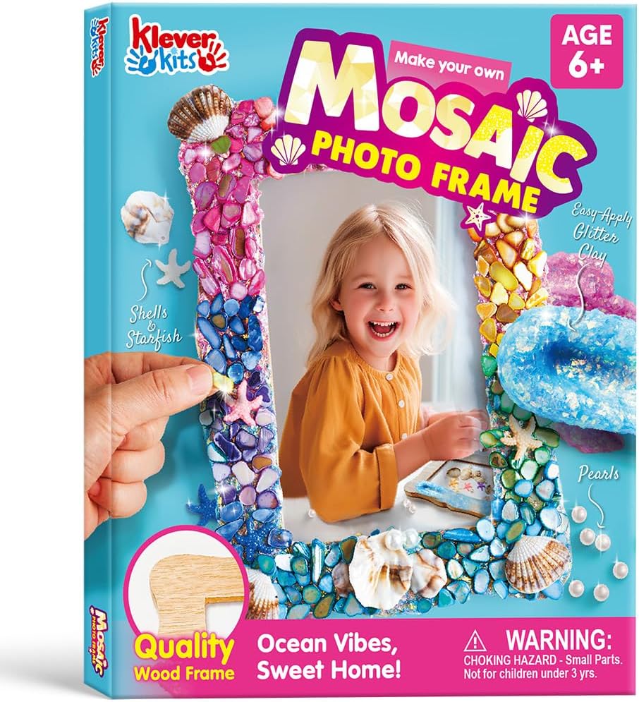 Klever Kits Mosaic Photo Frame Craft Kits, DIY Mosaic Kits for Kids 6 Years Old Girl Birthday Gift Summer Activities, Make Your Own Picture Frame Arts and Crafts for Kids