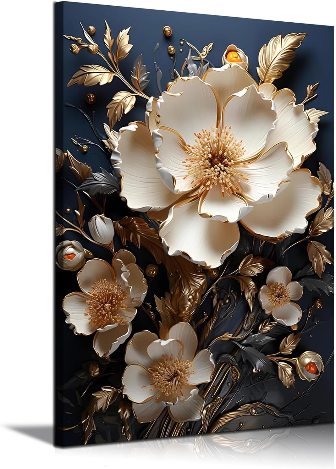 3D Abstract Flower Canvas Wall Art White Floral Texture Poster Prints Serene Blossoms Wall decor pictures for Bedroom and Bathroom Home Decorations Framed (12inx16in Canvas)