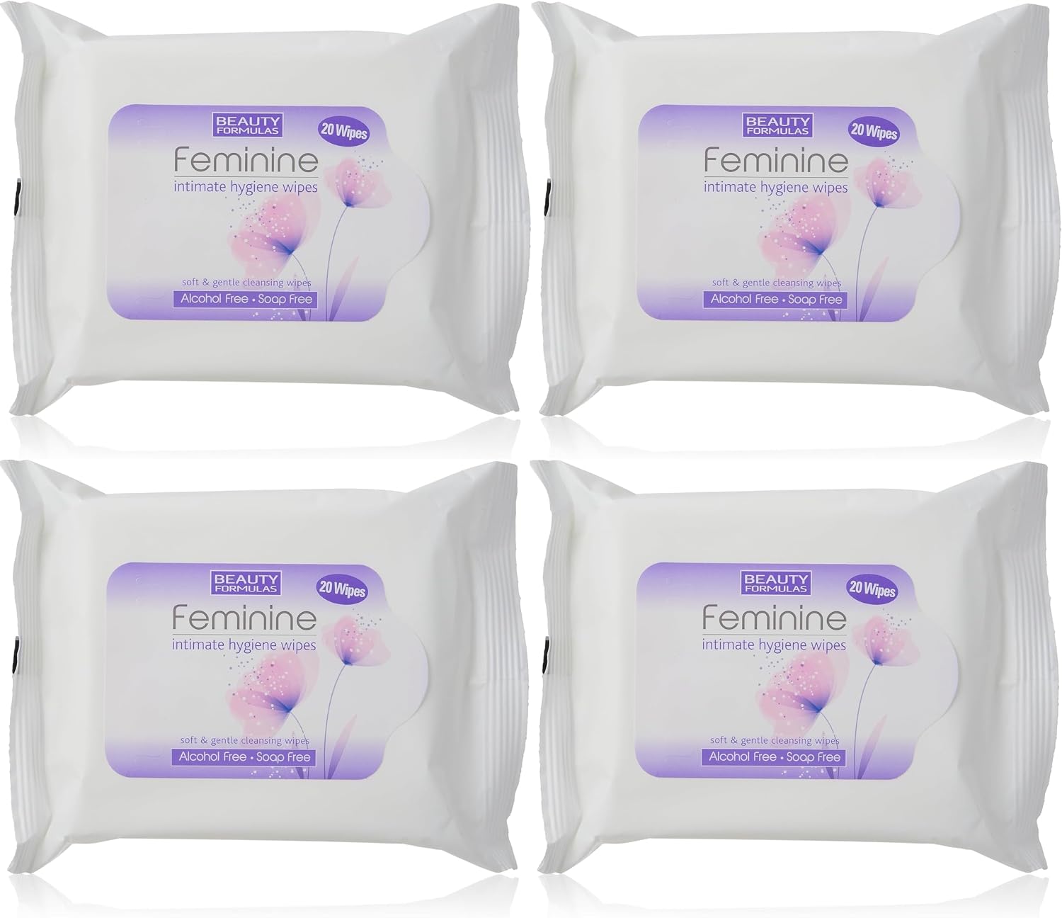 Feminine Intimate Hygiene Wipes, 4 Pack (80 Wipes Total), Soft & Gentle Cleansing, Alcohol-Free, Soap-Free, Travel-Friendly