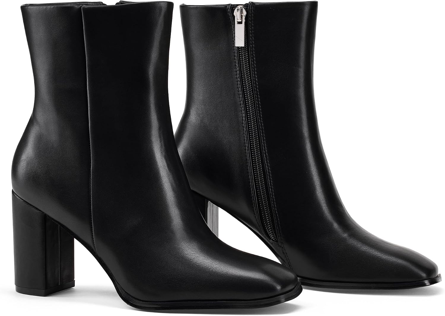 Elisabet Tang Women Ankle Boots 3 Inch Chunky Heel Side Zipper Ankle Booties with Square Toe