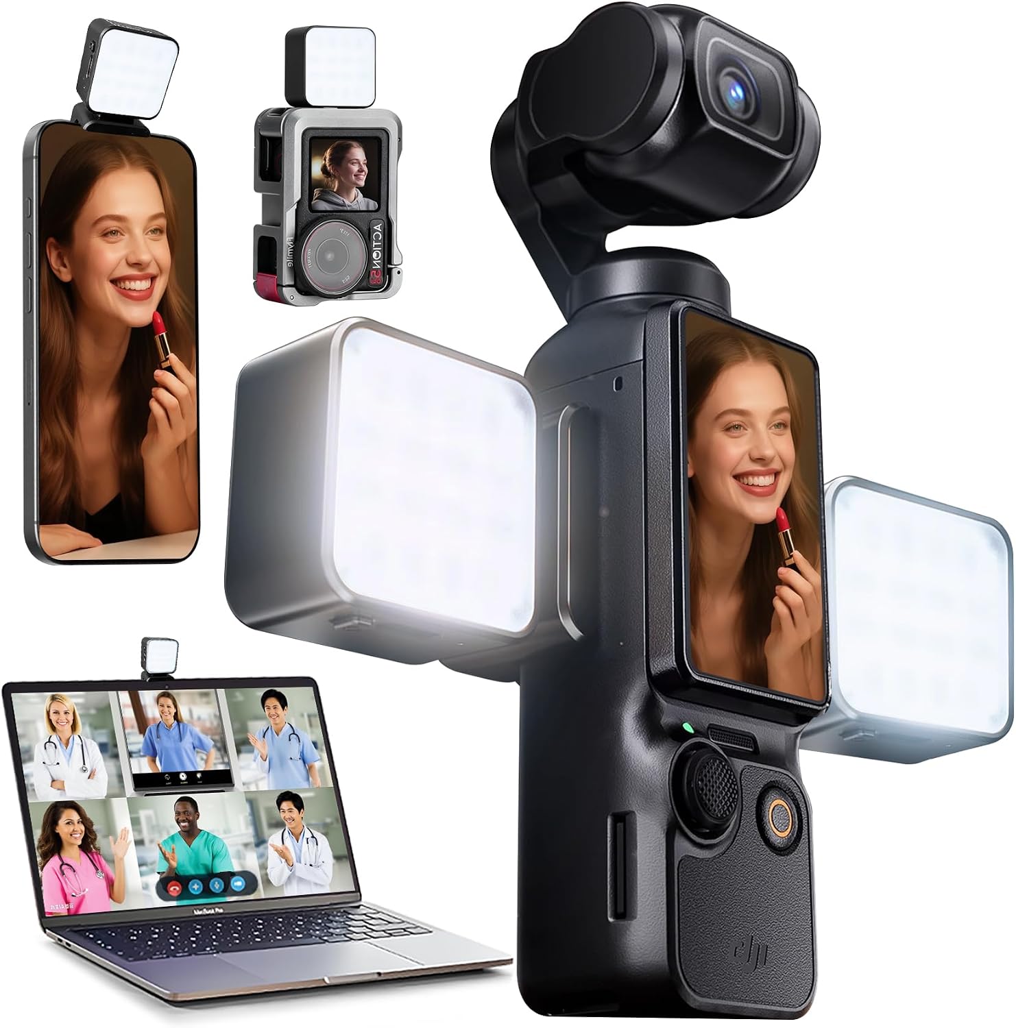 Magnetic Selfie Light for DJI Osmo Pocket 3 Light Creator Combo | Rechargeable Mini LED, 3 Color Modes, Brightness Adjustable, For Vlog Recording, Makeup, TikTok