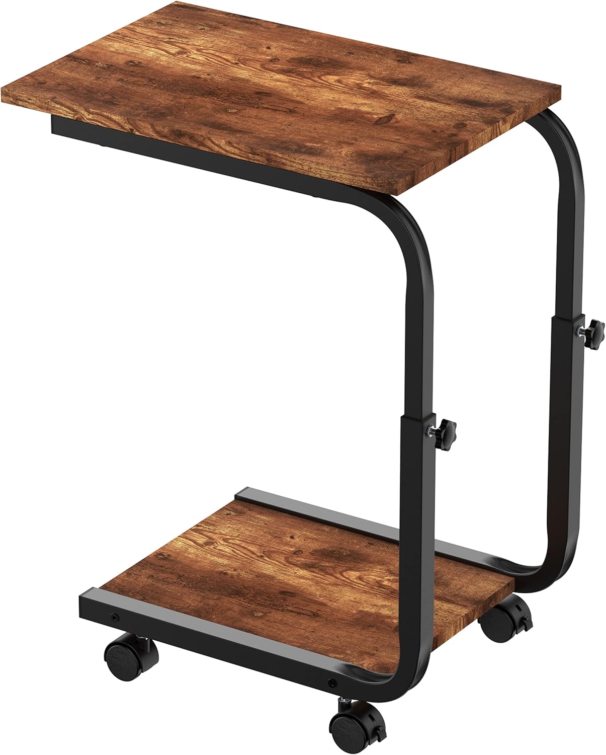 SIMPDIY Side Table Height Adjustable End/Bedside Table with 4 Wheels for Sofa Bedroom Living Room Office, Coffee Tables for Small Spaces, Stable, Heavy Duty Iron, Rustic Brown