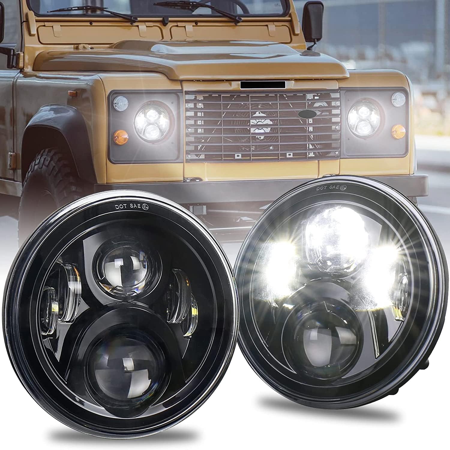 MOVOTOR 7inch Led Headlight with High Low Beam MOT Approved Led Headlamp Compatible with Defender 90 110 Miata mx5 mk1 Jeep Wrangler JK TJ CJ Hummer H1 H2